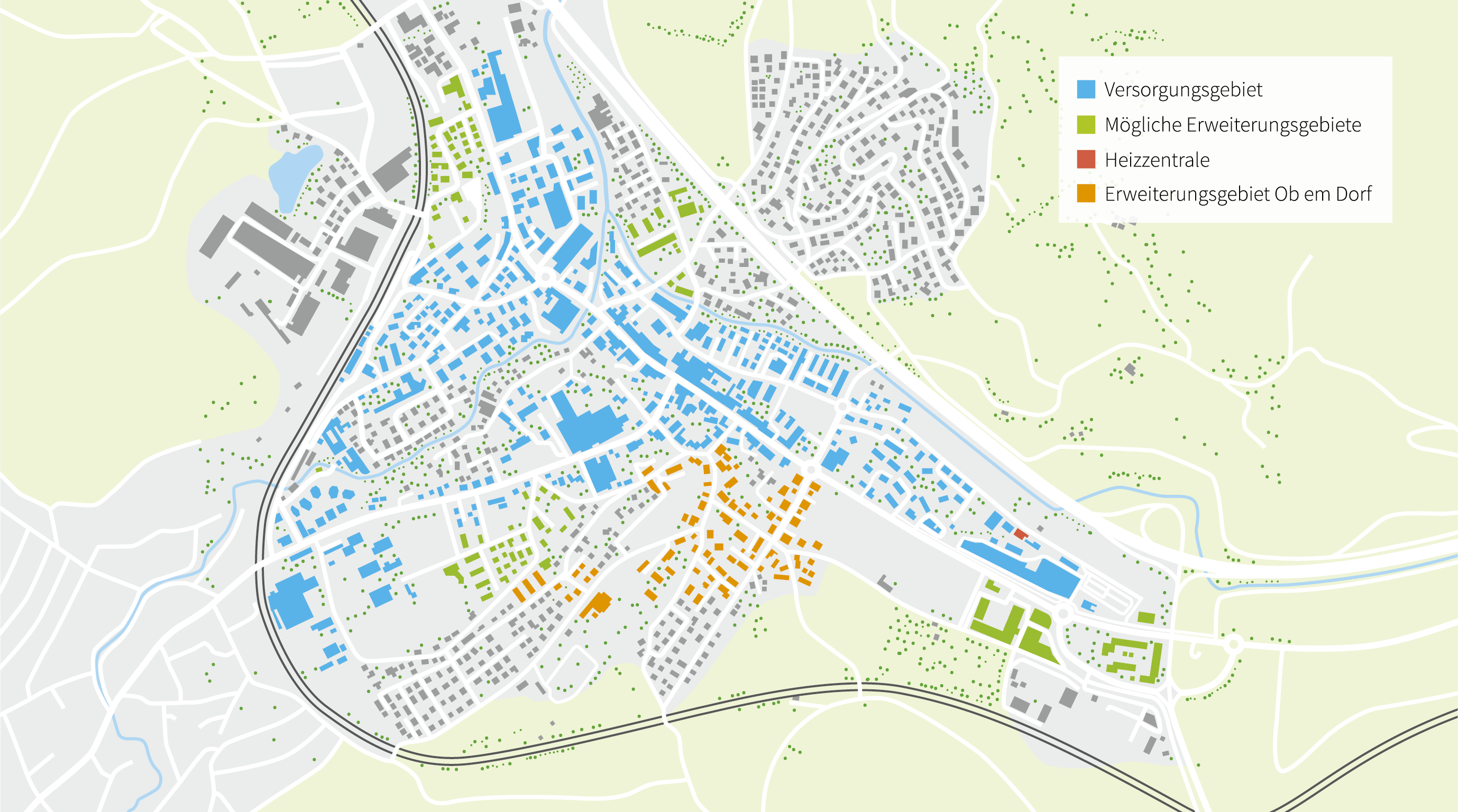 Visualisierung des Versorgungsgebiets im Wärmeverbund Frick.