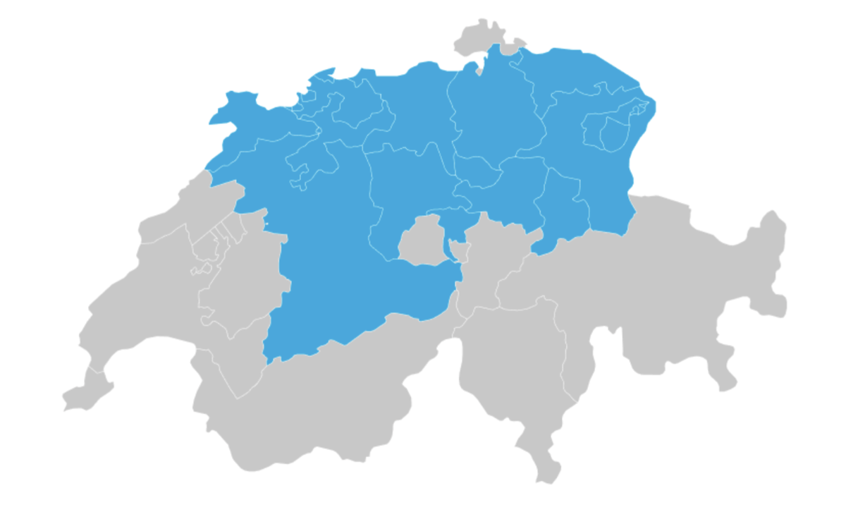 Grundriss Schweizer Landesgrenze mit farblich hervorgehobenem Tätigkeitsgebiet von IWB